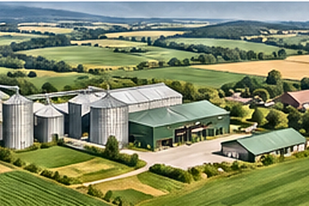 Landwirtschaftlicher Betriebsstandort mit Silos und Hallen als Symbol für Neuausrichtung und Unternehmensnachfolge